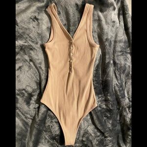 Blush Pink Abercrombie & Fitch Ribbed Henley Tank Top Bodysuit